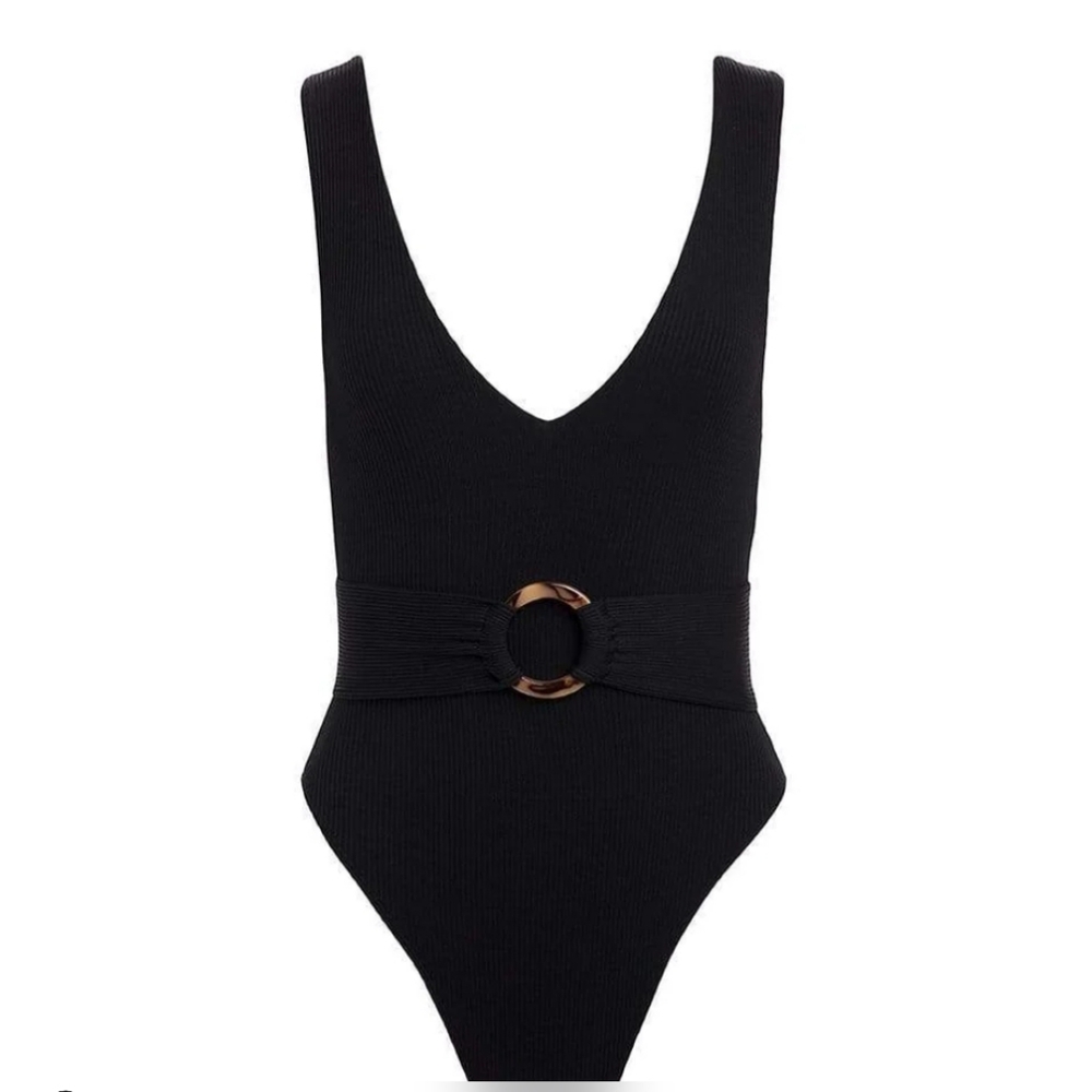 New!Montce Kim Ribbed‎ Belted  One Piece Swimsuit with Ring Detail - Picture 8 of 16